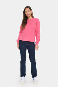 Saint Tropez Lyona Coral Pink Embossed 'SMILE' Logo Fleece Lined Sweatshirt
