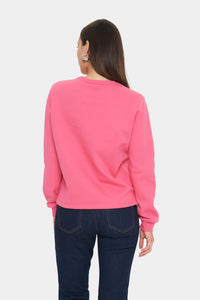 Saint Tropez Lyona Coral Pink Embossed 'SMILE' Logo Fleece Lined Sweatshirt