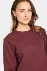 Saint Tropez Lyona Burgundy Embossed 'SMILE' Logo Fleece Lined Sweatshirt