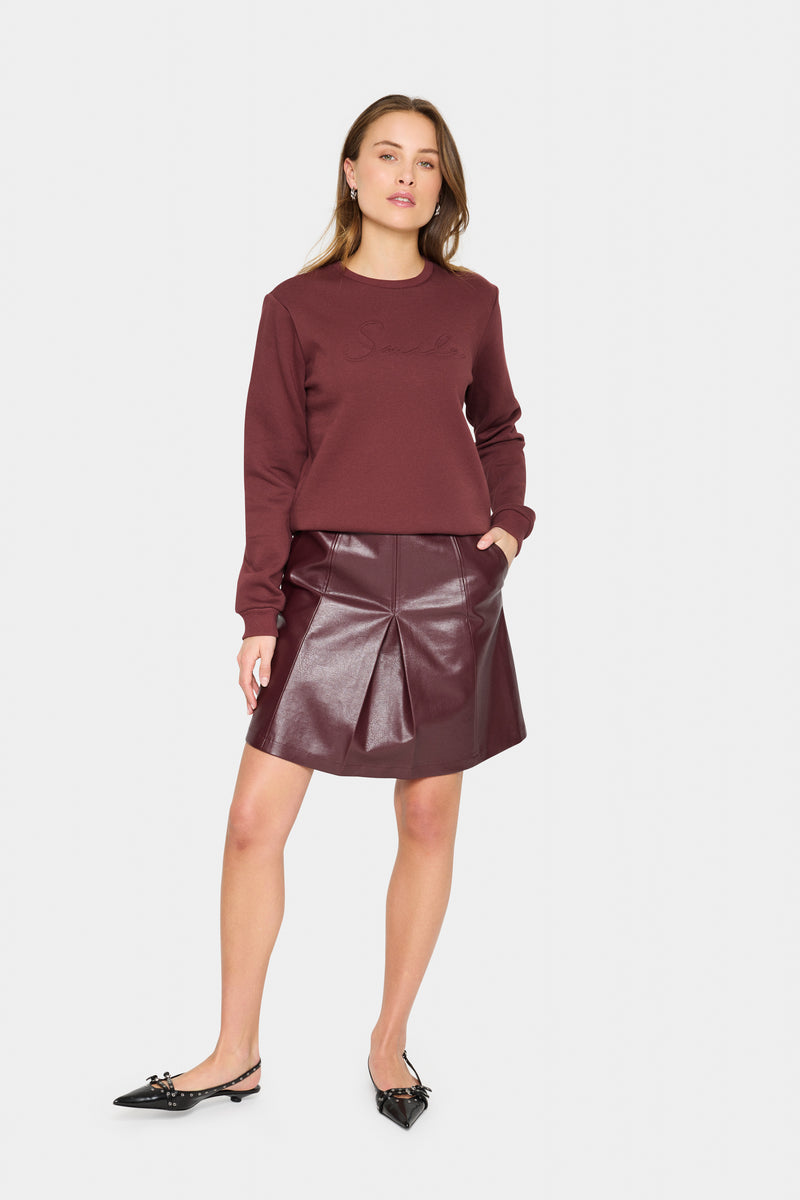 Saint Tropez Lyona Burgundy Embossed 'SMILE' Logo Fleece Lined Sweatshirt