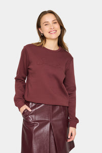 Saint Tropez Lyona Burgundy Embossed 'SMILE' Logo Fleece Lined Sweatshirt