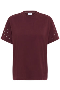 Saint Tropez Lyciana Burgundy Oversized Embellished T-Shirt