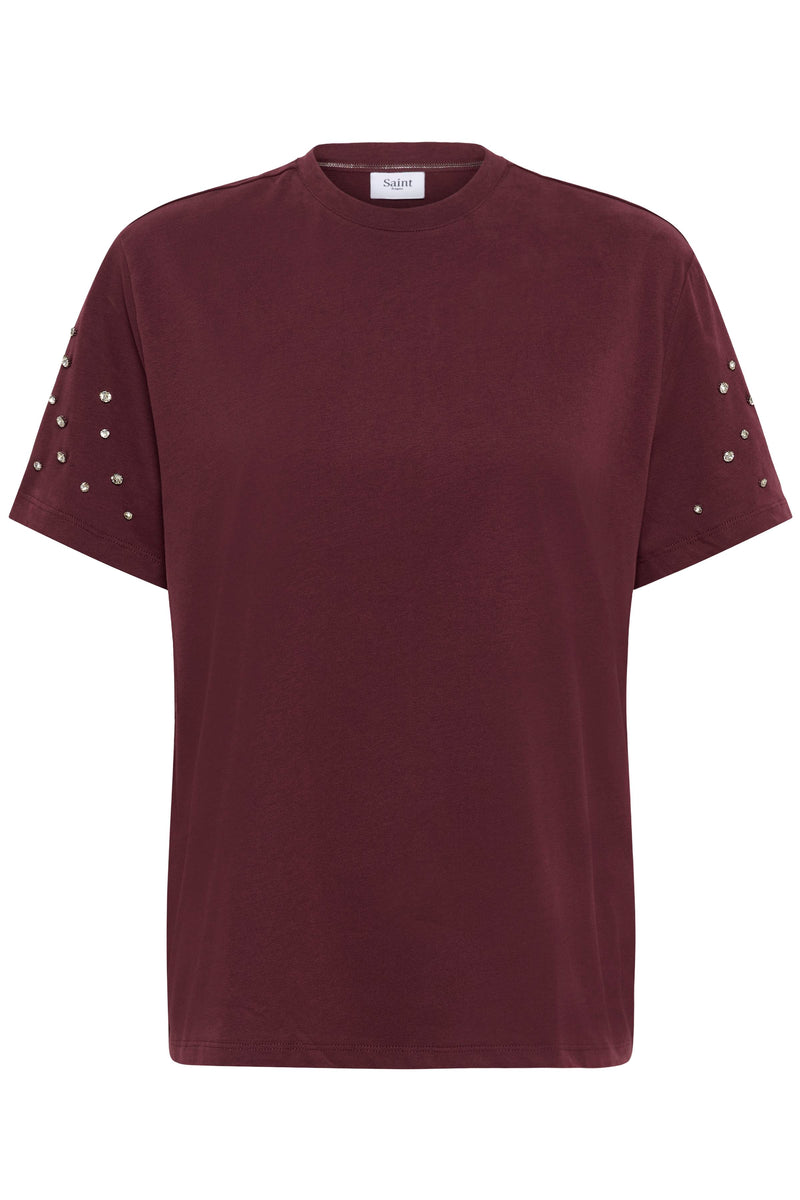 Saint Tropez Lyciana Burgundy Oversized Embellished T-Shirt