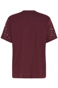 Saint Tropez Lyciana Burgundy Oversized Embellished T-Shirt