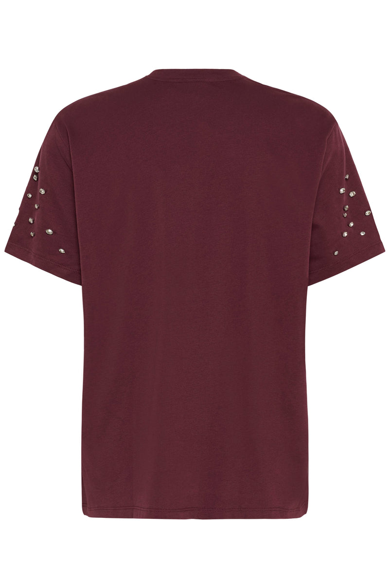 Saint Tropez Lyciana Burgundy Oversized Embellished T-Shirt