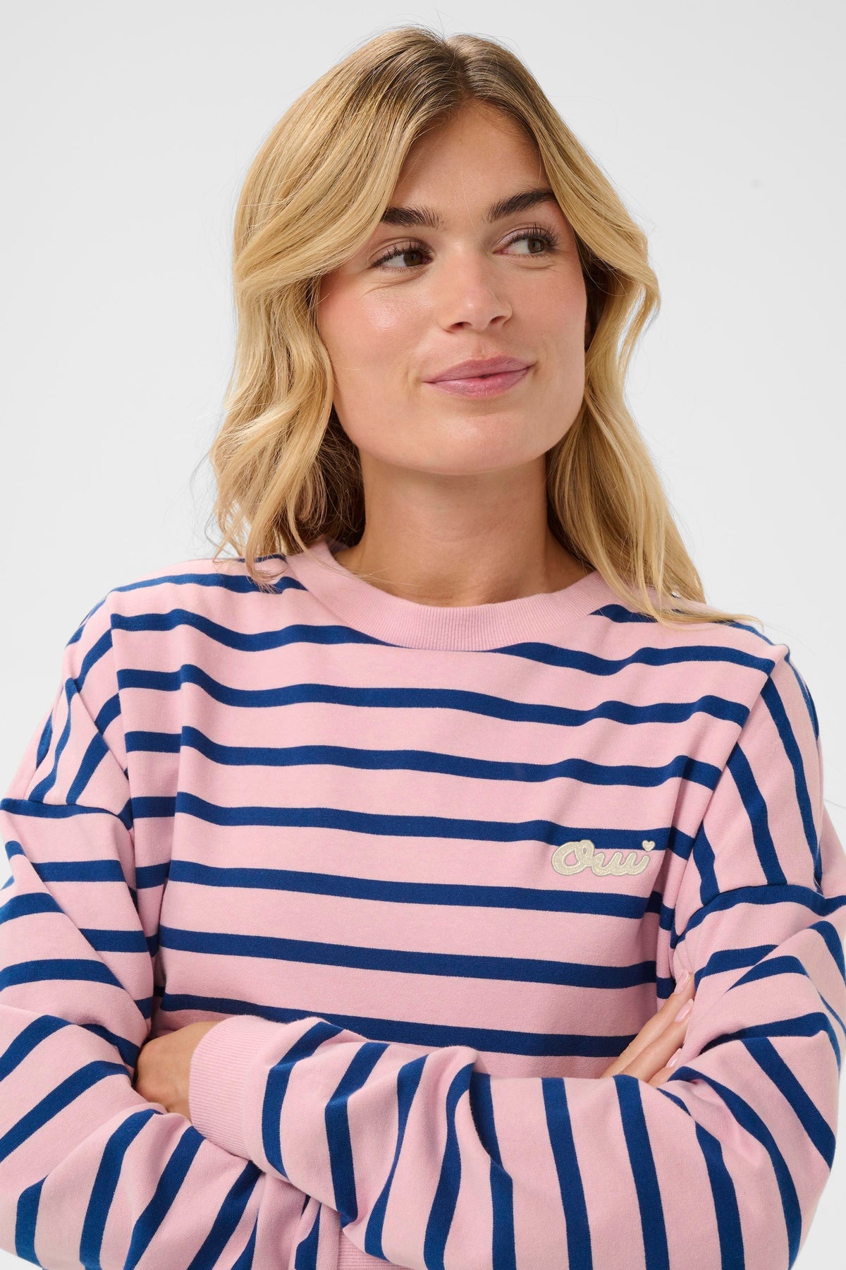 Saint Tropez Osiria Pink Nectar Striped Fleece Lined Sweatshirt, 30514808