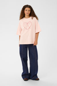 Saint Tropez Pexton Baby Pink Heart Bow Embroidered Boxy T-Shirt, 30514916
