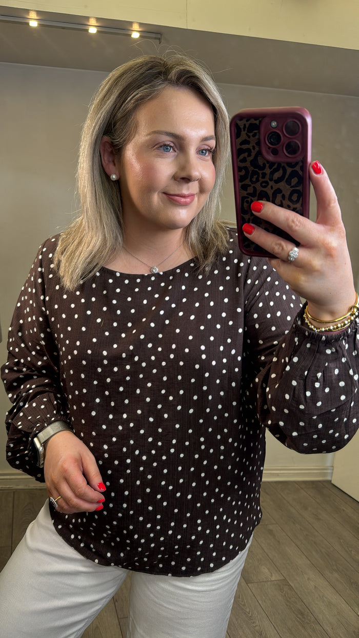 Kaffe Kanadira Coffee Bean Polka Dot Blouse