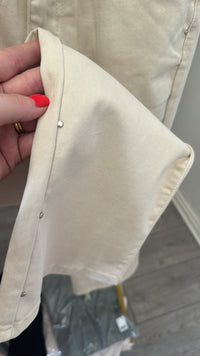 Toxik Highwaisted Wide Leg Culotte Cream Beige Stud Cropped Jeans