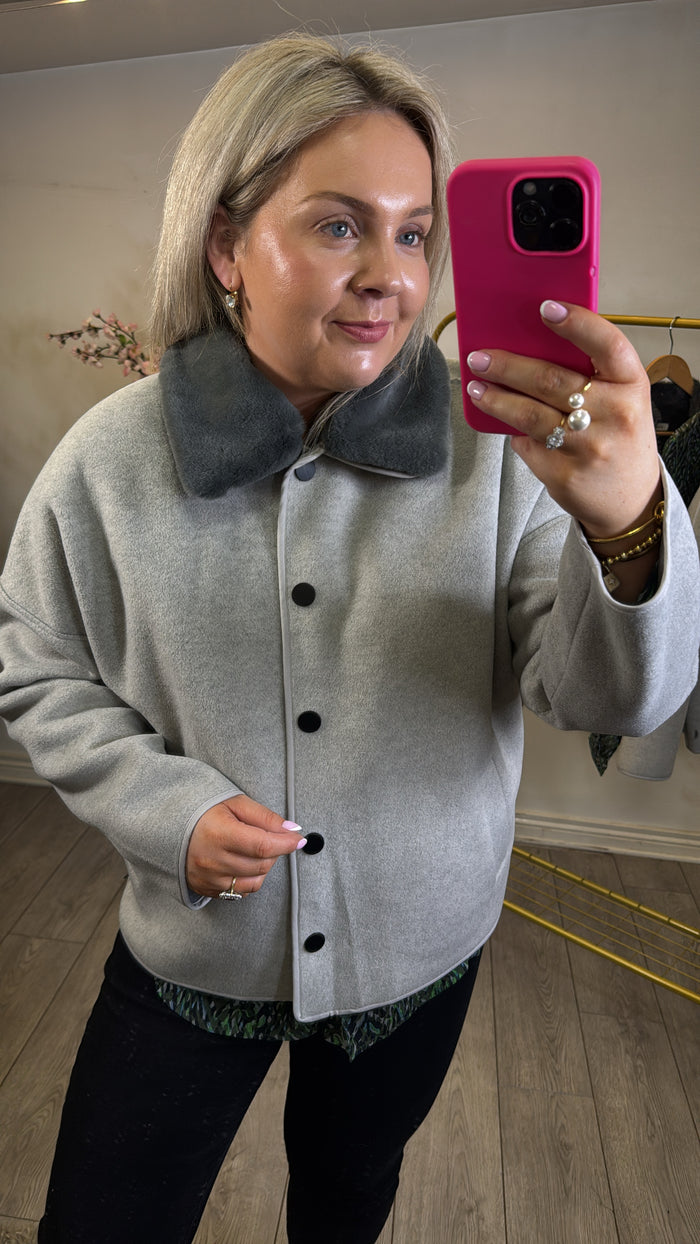 Coster Copenhagen Dove Grey Jacket with Detachable Faux Fur Collar