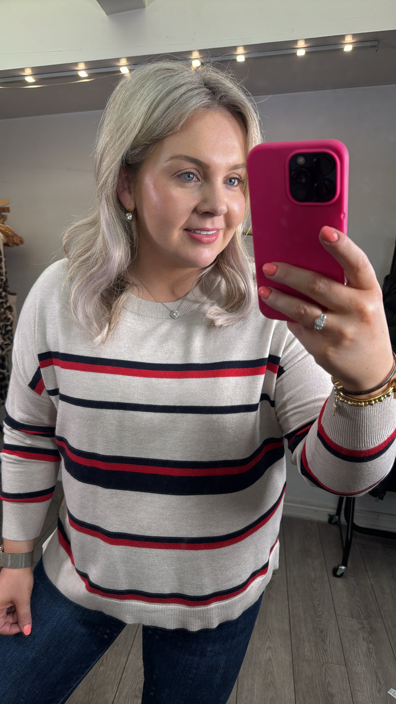 Fransa FrMelani Limestone Melange Striped Supersoft Knit