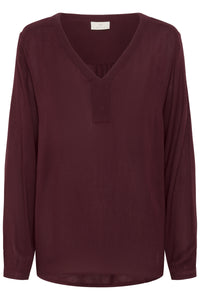 Kaffe Amber Windsor Wine V-Neck Long Sleeve Blouse
