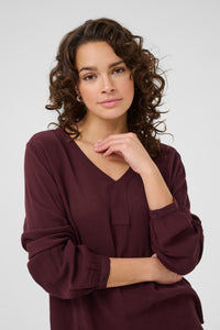 Kaffe Amber Windsor Wine V-Neck Long Sleeve Blouse