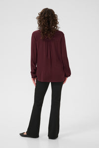 Kaffe Amber Windsor Wine V-Neck Long Sleeve Blouse