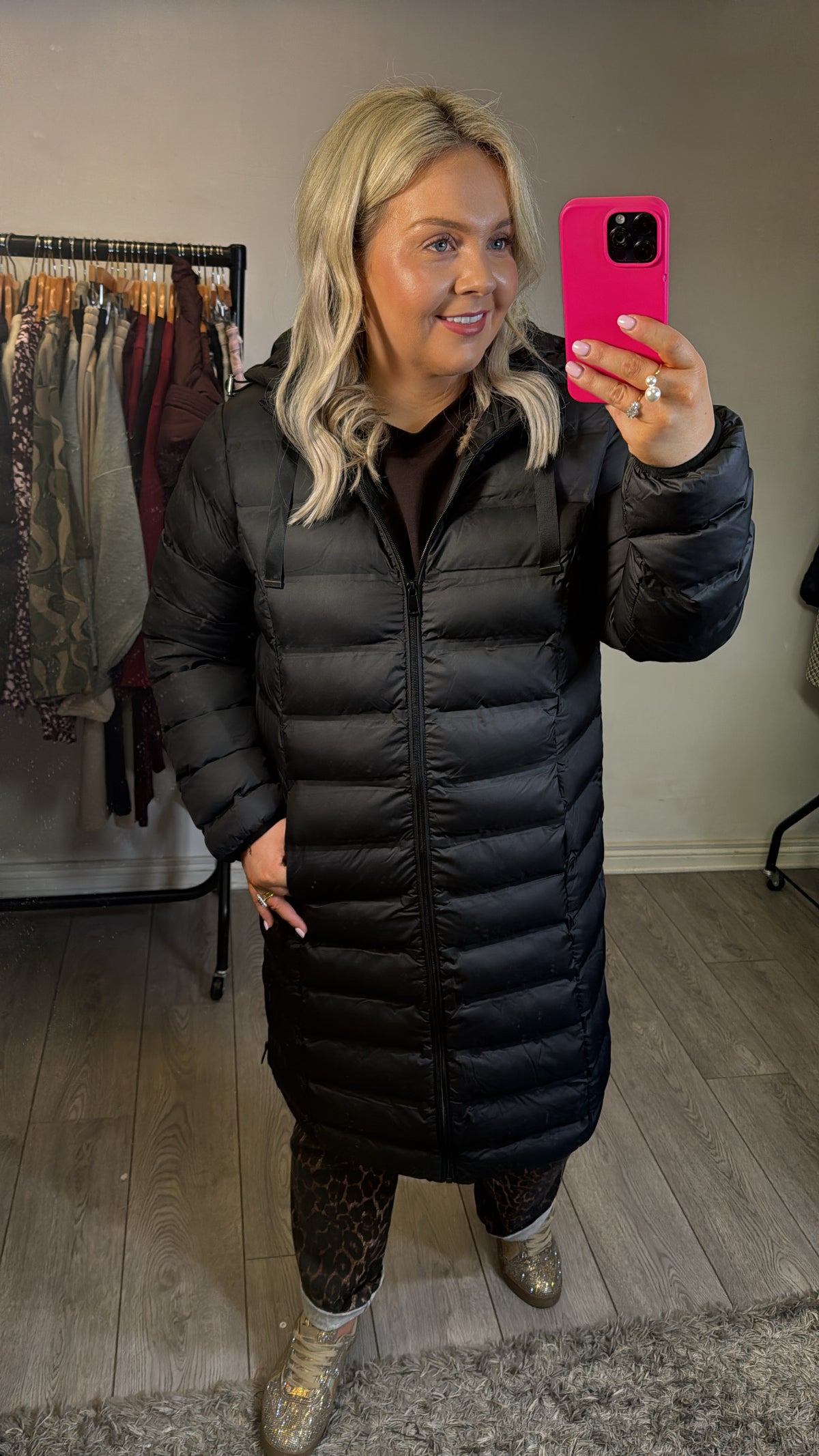 FRANSA Frbafab Black Quilted Knee Length Puffa Jacket