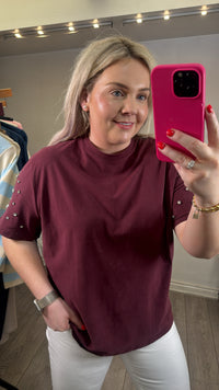 Saint Tropez Lyciana Burgundy Oversized Embellished T-Shirt