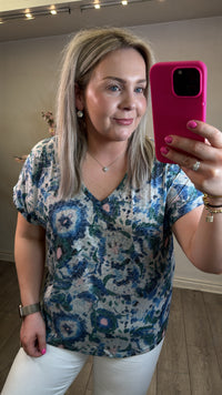 Garcia Blue Wave Printed Ultimate V-Neck T-Shirt