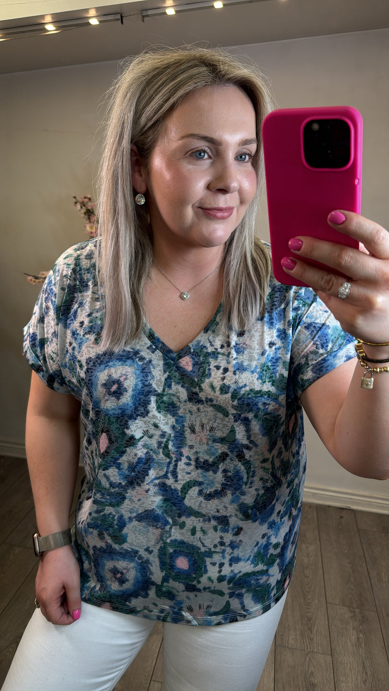 Garcia Blue Wave Printed Ultimate V-Neck T-Shirt