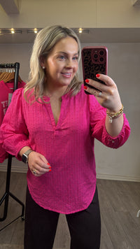 Kaffe Kabea Beetroot Fuchsia Textured V-Neck Blouse, 10511631