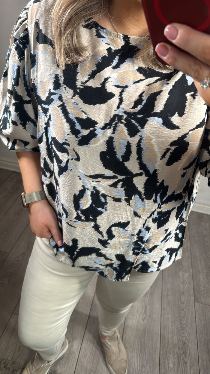 Kaffe Kapaco Baby Blue/Black Abstract Printed Top, 10509633