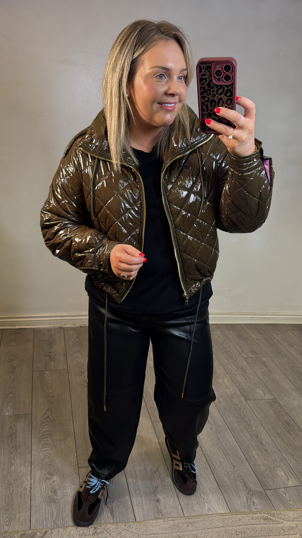 Coster Copenhagen Khaki Brown Quilted Cropped Oversized Jacket