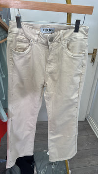 Toxik Highwaisted Wide Leg Culotte Cream Beige Stud Cropped Jeans