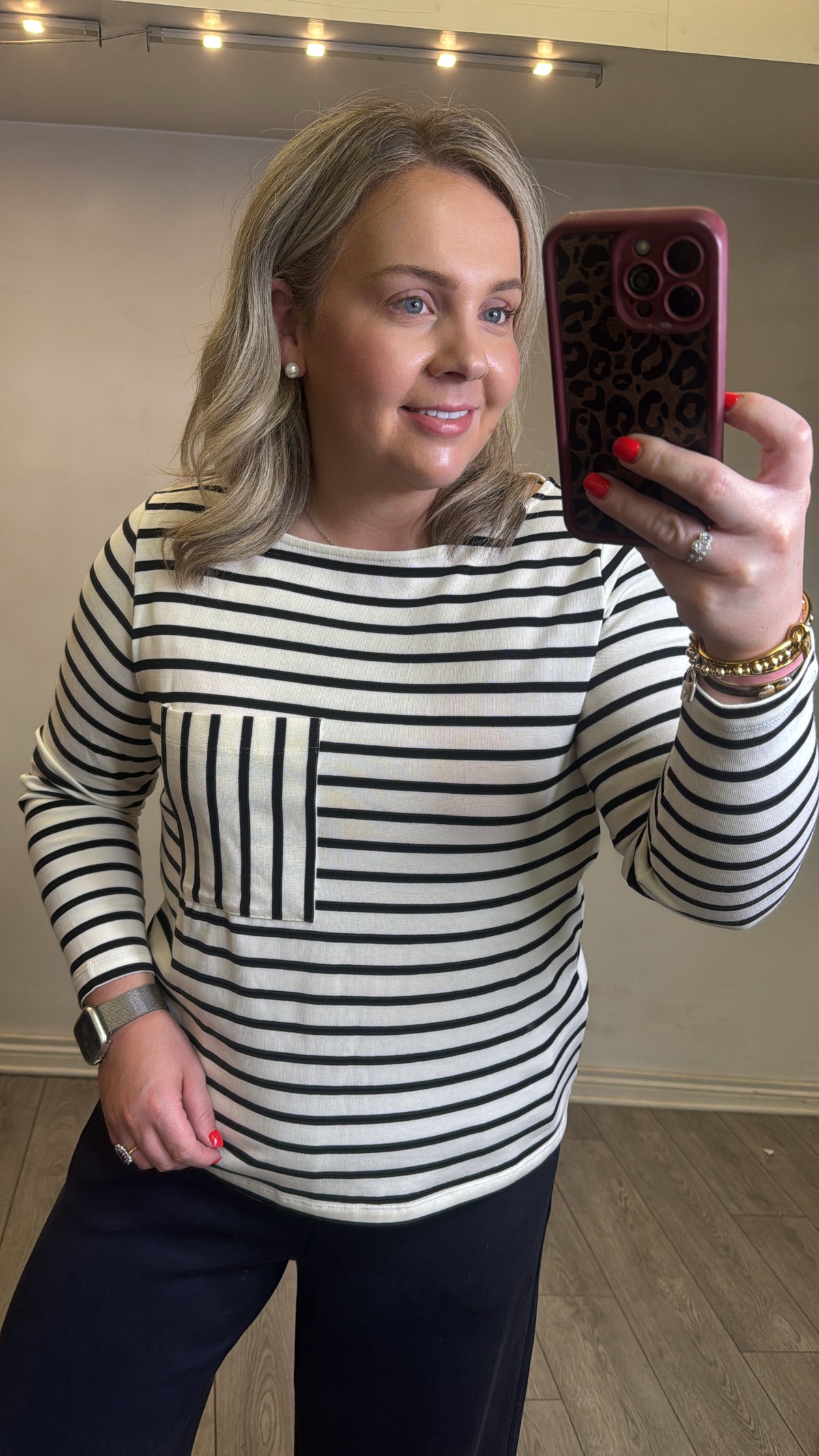 InWear DellaIW Whisper White Striped Basic Long Sleeve Top, 30112419