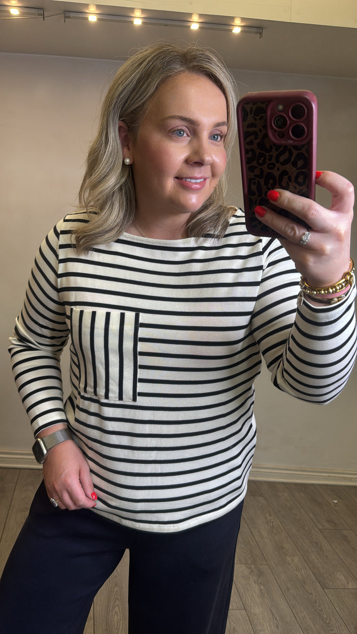 InWear DellaIW Whisper White Striped Basic Long Sleeve Top, 30112419