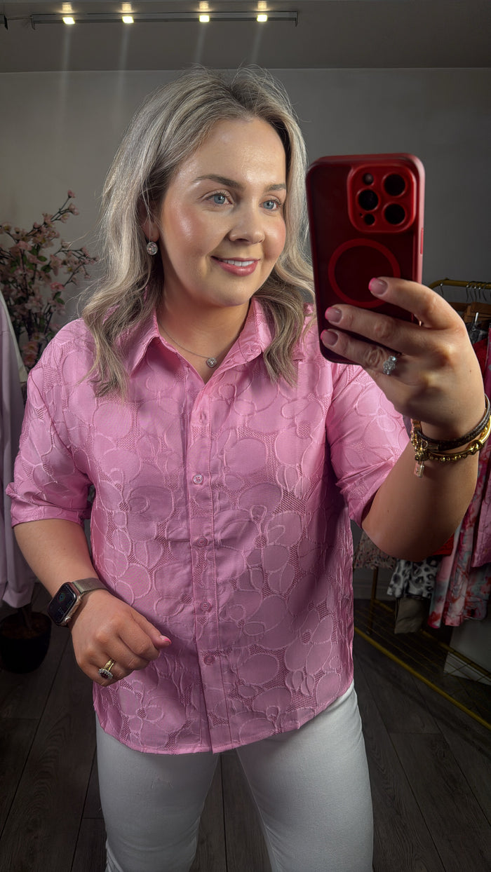 Coster Copenhagen Candy Pink Embossed Boxy Fit Shirt, 251-1142