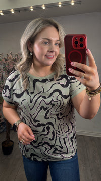 B.Young Bypanya Green Tea Abstract Printed Front T-Shirt, 20816337