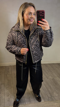 Coster Copenhagen Taupe Khaki Leopard Quilted Cropped Oversized Jacket, 264-6422
