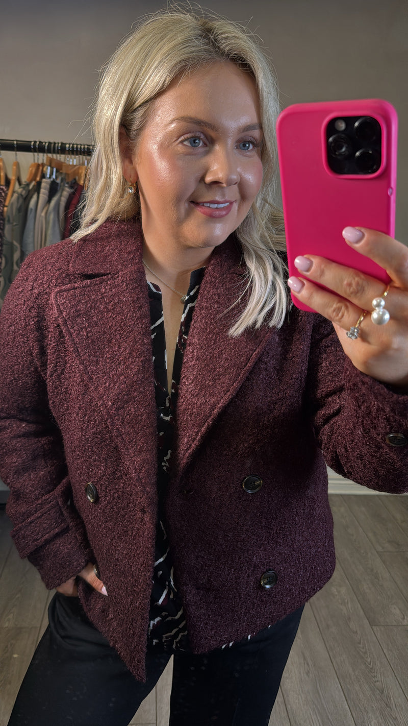 KAFFE KaAnne Fudge Burgundy Boucle Coat, 10509486