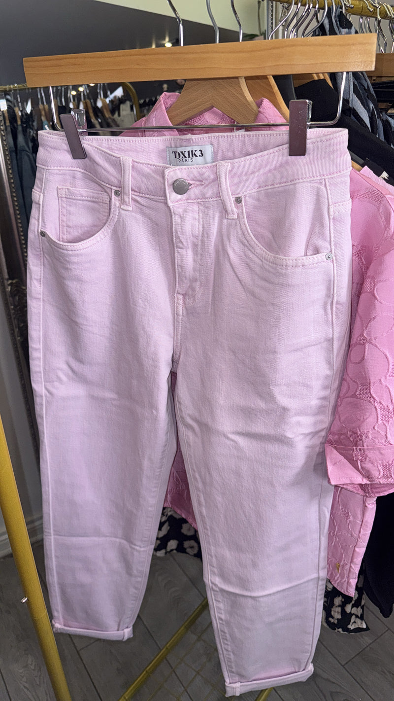 BACK IN STOCK - Toxik HighWaisted Boyfriend Baby Pink Denim Cropped Jeans