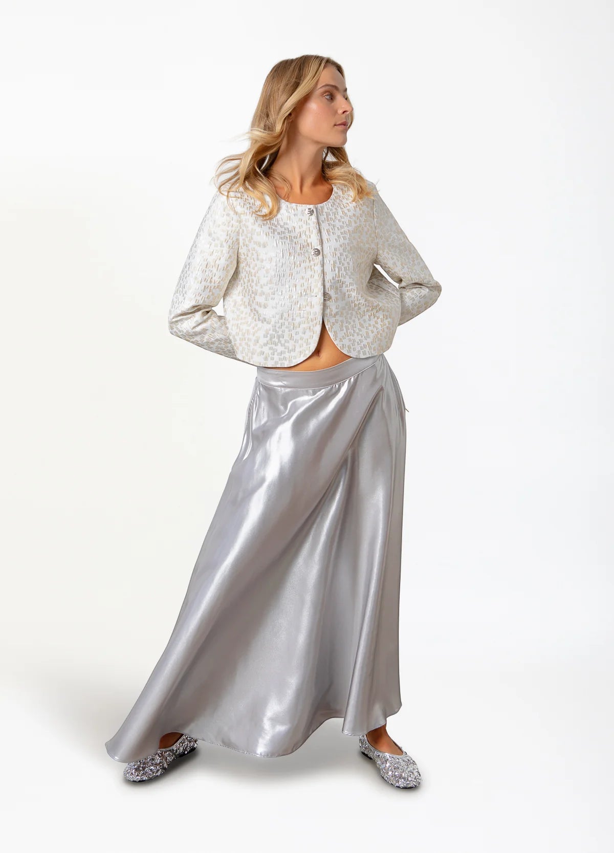 Coster Copenhagen Ice Metallic Jacquard Cropped Jacket