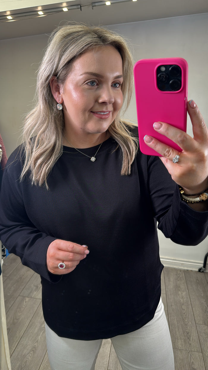 InWear Gincent Black Modal Supersoft Dipped Hem Sweatshirt