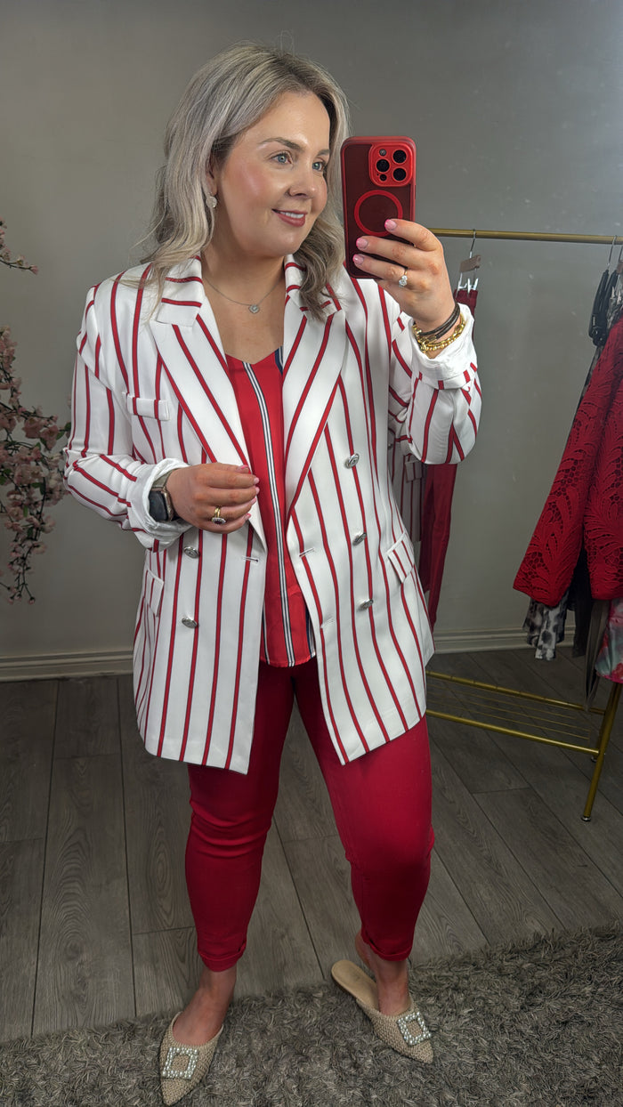 Toxik HighWaisted Boyfriend Red Denim Cropped Jeans