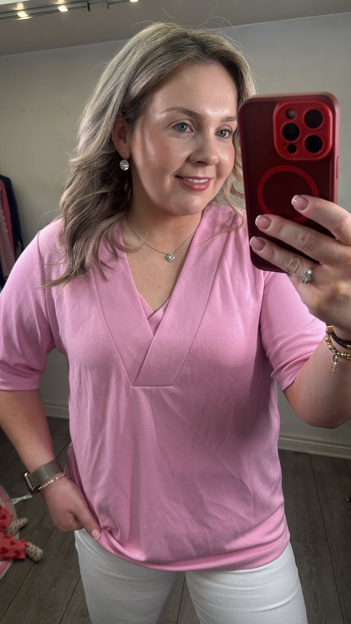 Coster Copenhagen Bon Bon Pink Modal Doubel V-Neck Top