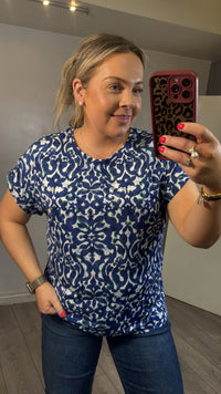 Fransa FrSeen Cobalt Navy Blue Printed T-Shirt