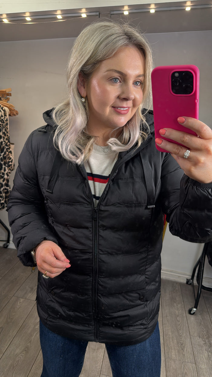 Fransa Frbafab Black Quilted Puffa Coat with Zip Detailing