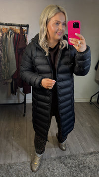 FRANSA Frbafab Black Quilted Knee Length Puffa Jacket