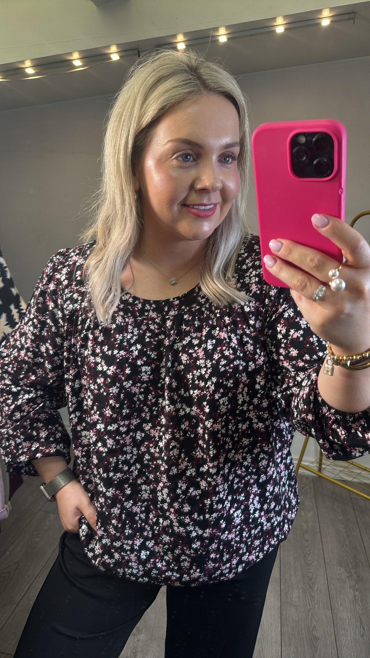 Fransa FrKiki Dainty Floral Baby Pink/Burgundy Blouse, 20617101