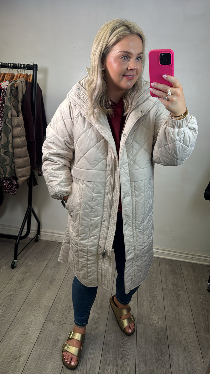 InWear Karmel Ultimate Quilted Haze Cream Longline Coat, 30110660