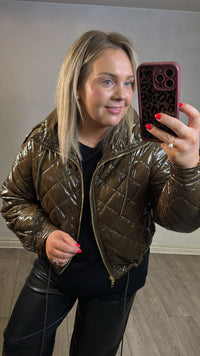 Coster Copenhagen Khaki Brown Quilted Cropped Oversized Jacket