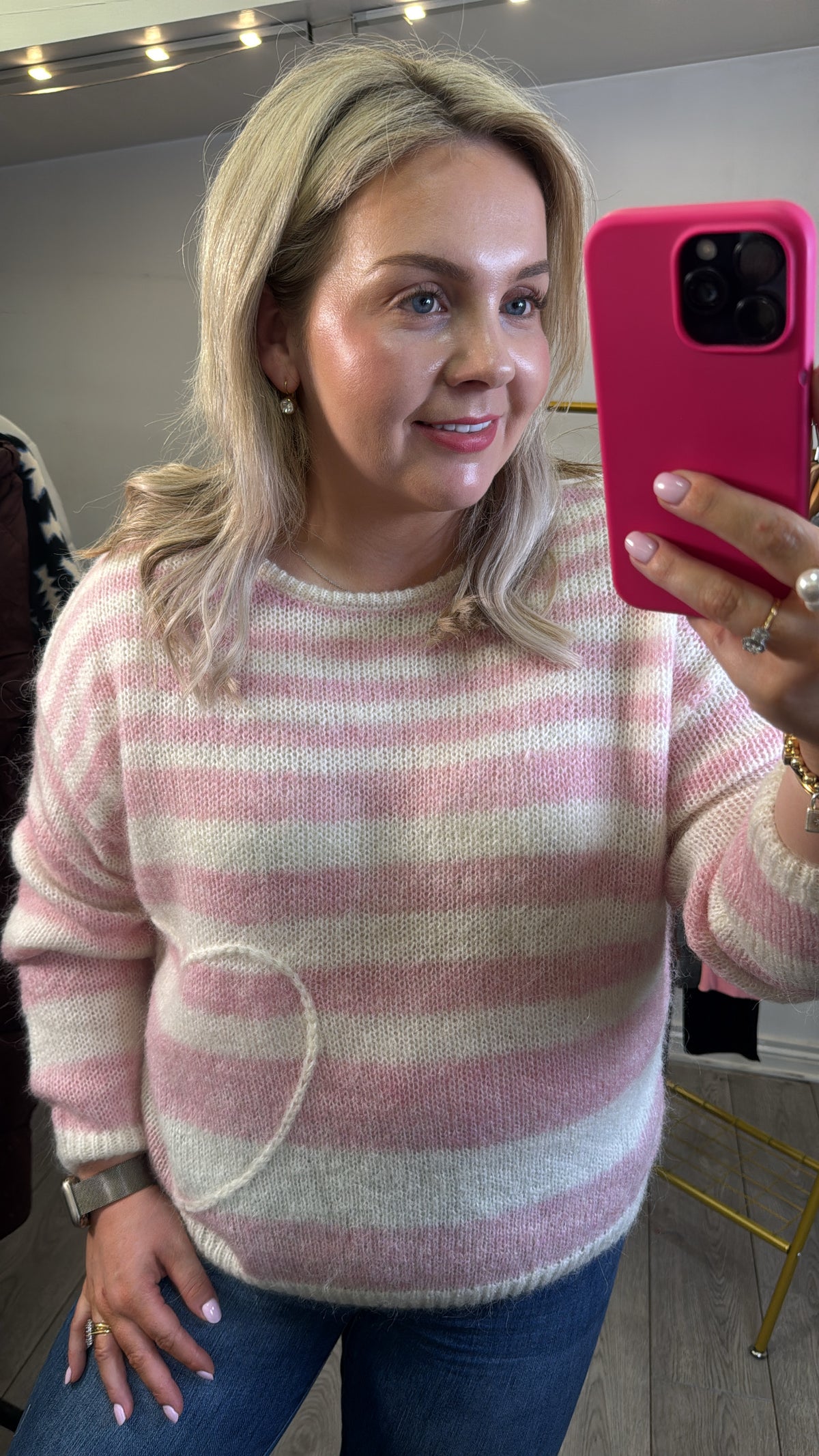 Grace & Mila Sand Cristal Rose Striped Heart Knit