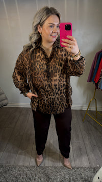 Access Fashion Oversized Leopard Blouse with Lace Detailing on Back