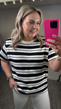 InWear Panny Lester White/Black Modal Stripe Relaxed Fit T-Shirt, 30110824