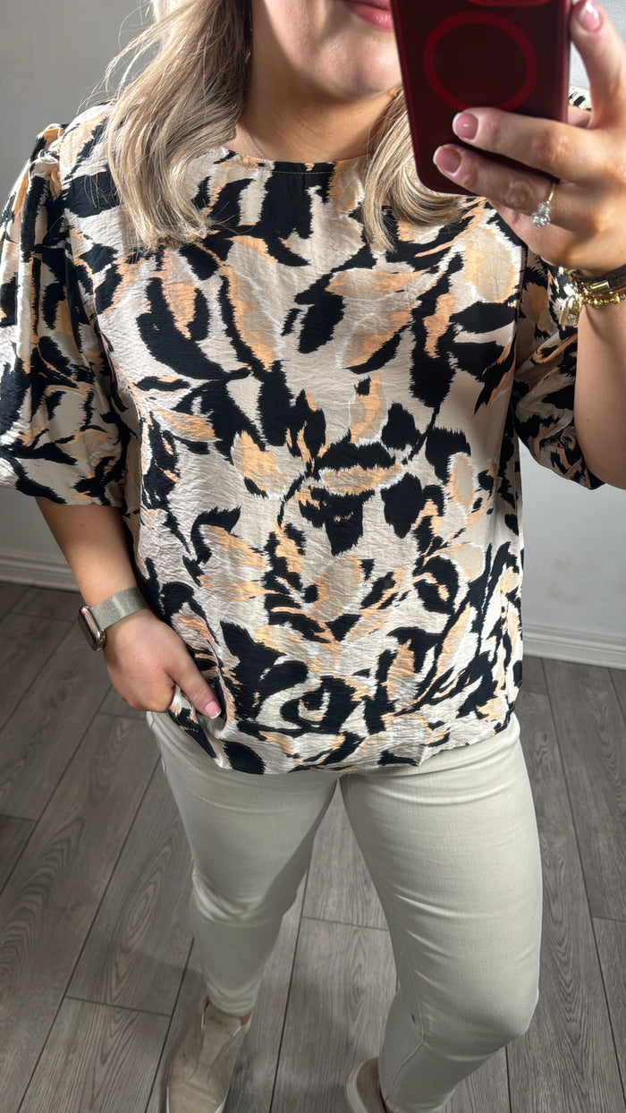 Kaffe Kapaco Peach/Black Abstract Printed Top, 10509633