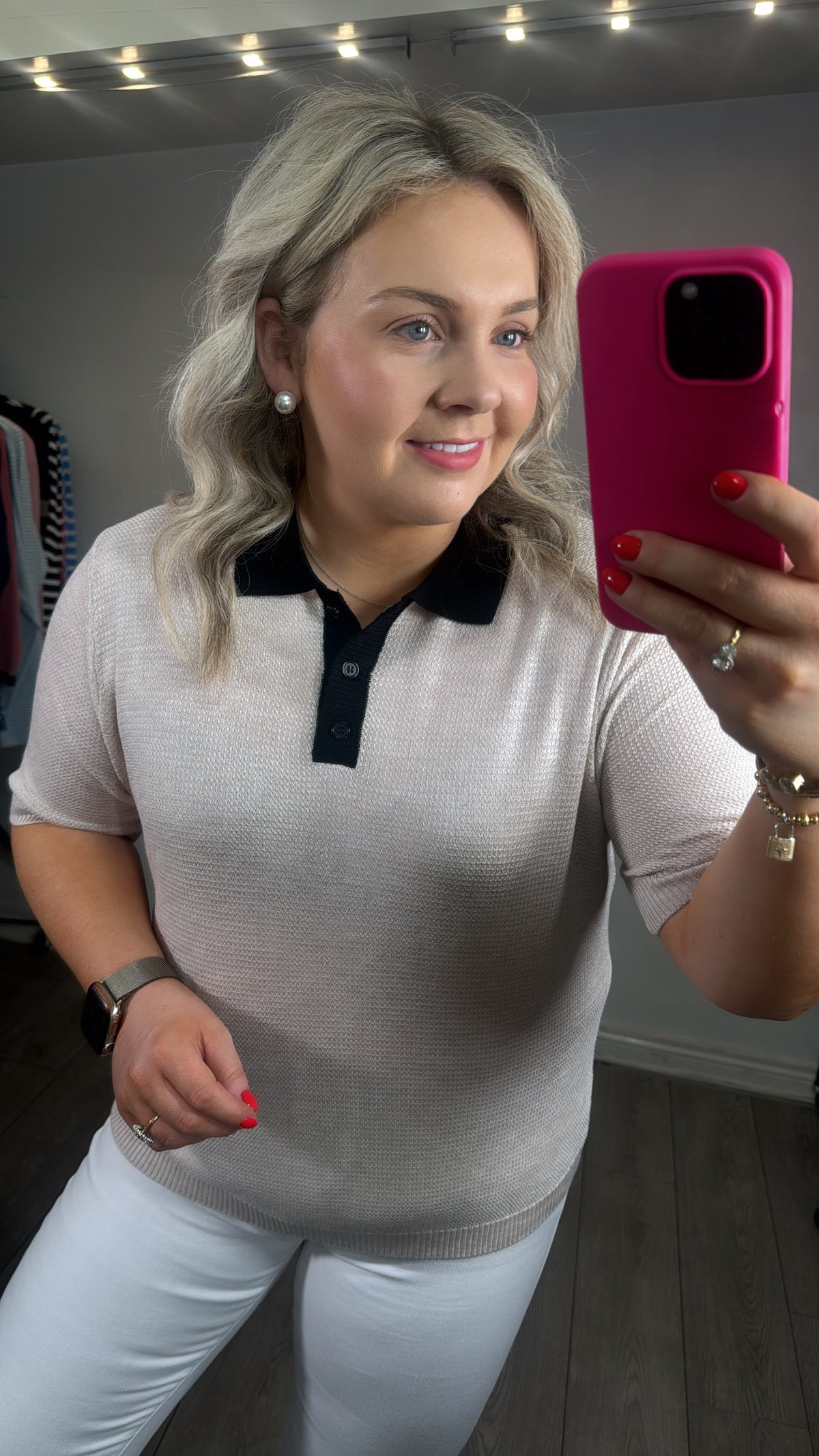 Kaffe Feather Beige/Black Colourblock Polo Knit