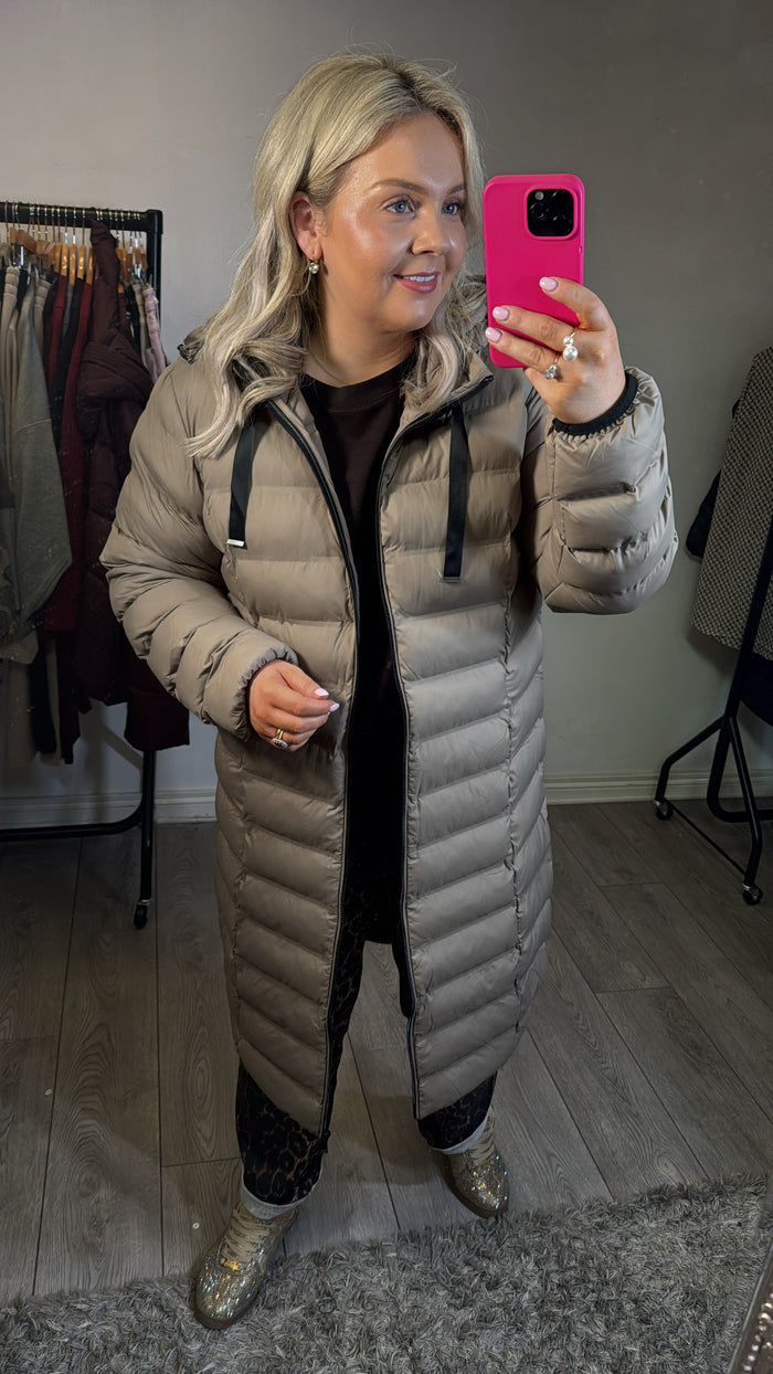 FRANSA Frbafab Desert Taupe Quilted Knee Length Puffa Jacket