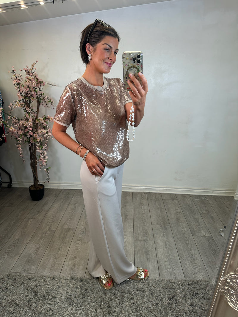Access Fashion Rose Gold Sequin Top